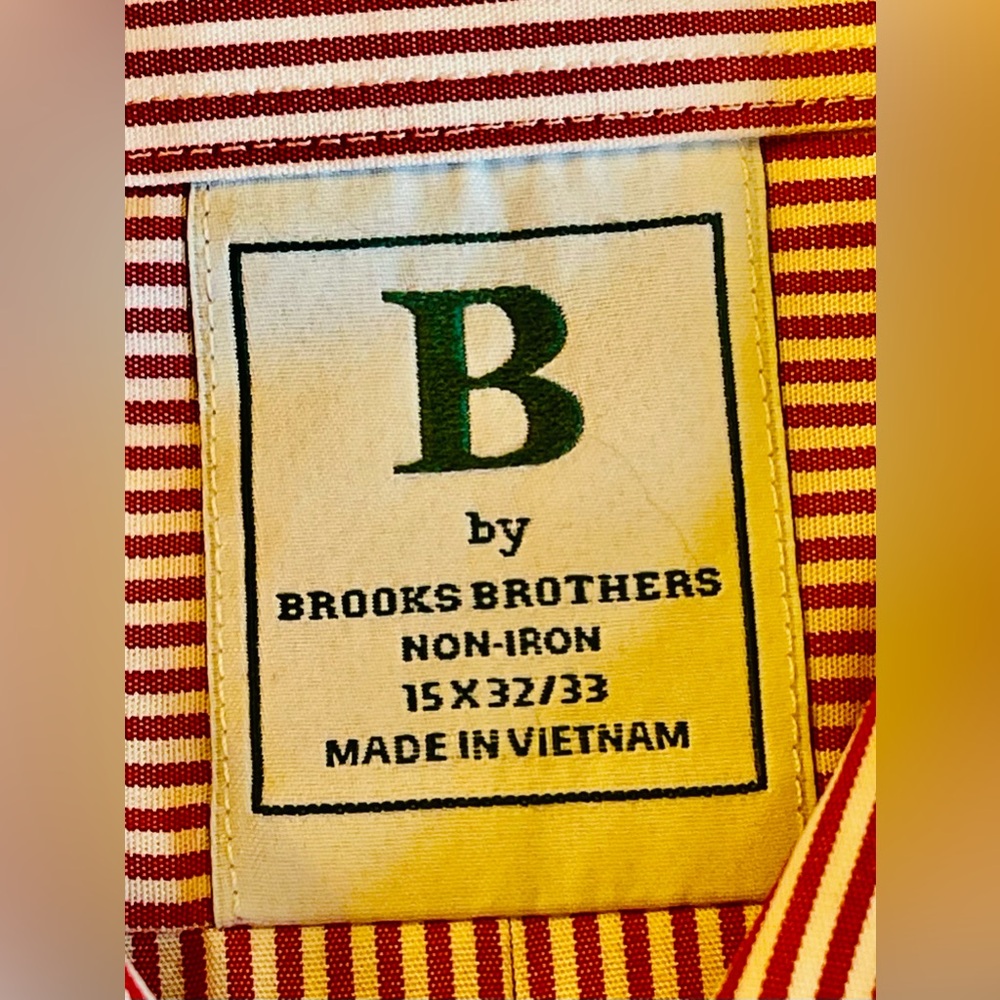 NWT B by BROOKS BROTHERS MENS RED STRIPED NO IRON LS DRESS SHIRT SIZE 15 X 32/33 - Picture 4 of 4